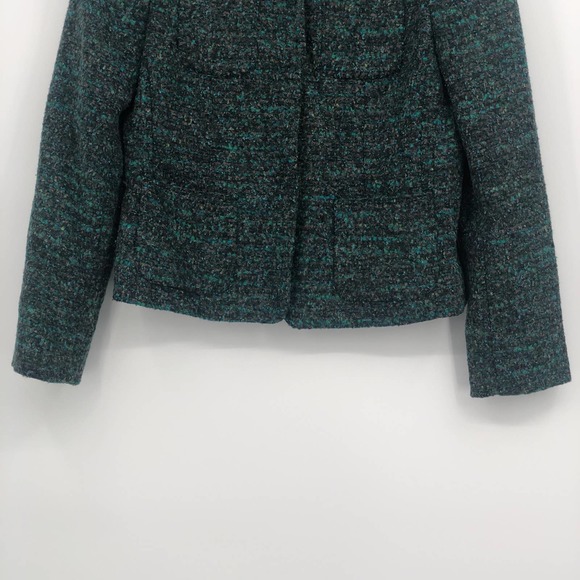 Ann Taylor Tweed Jacket Button Up Front Pocket Collared Long Sleeve Green Size 2 - Picture 3 of 9